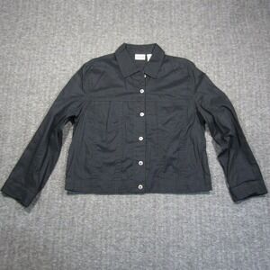 Chico's‎ Shirt Jacket 1 US M Black Button Front Collared Boxy Fit Lined Shacket
